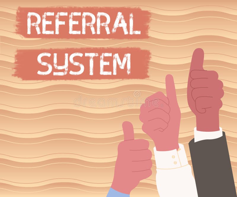 Writing displaying text Referral System. Word for sending own patient to another physician for treatment Colleagues vector illustration
