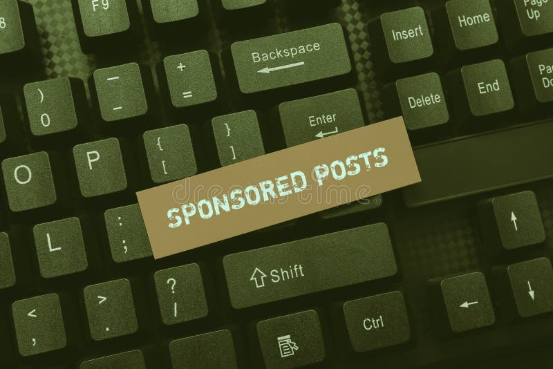 Writing displaying text Sponsored Posts. Word for post that a business pays to distribute to a wider audiences royalty free stock image