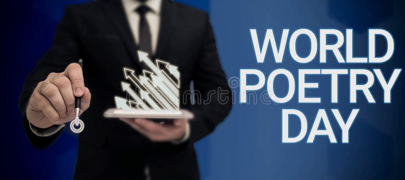 Writing displaying text World Poetry Day. Business showcase Worldwide literature celebration reading books time stock image