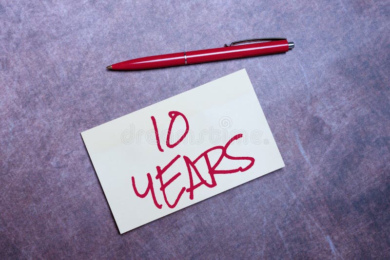 Writing displaying text 10 Years. Concept meaning Remembering or honoring special day for being 10 years in existence royalty free stock photo