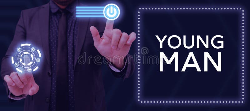 Writing displaying text Young Man. Business idea a man who is not far advanced in life a boy royalty free stock images