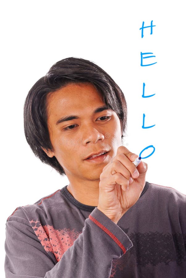 Writing Hello stock photo