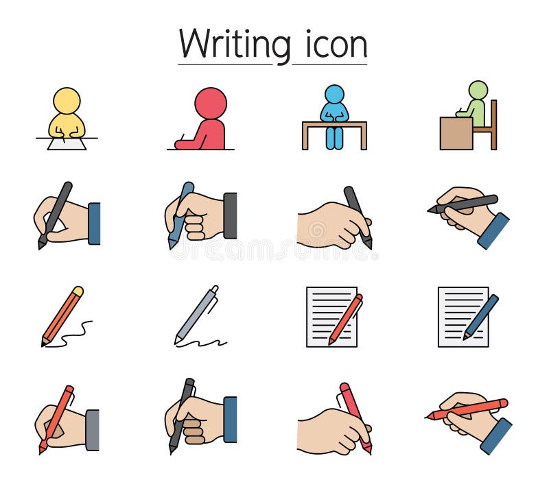 Writing icon set filled outline style royalty free illustration