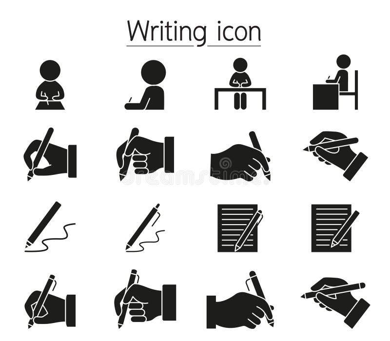 Writing icon set in glyph style vector illustration