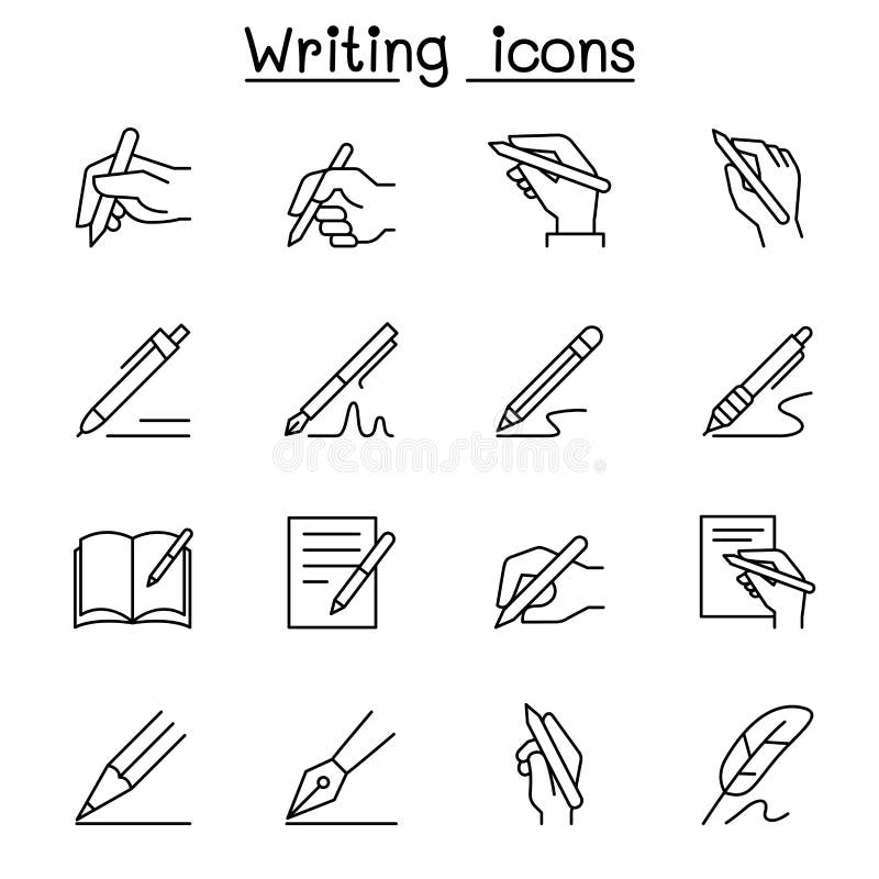 Writing icon set in thin line style royalty free illustration