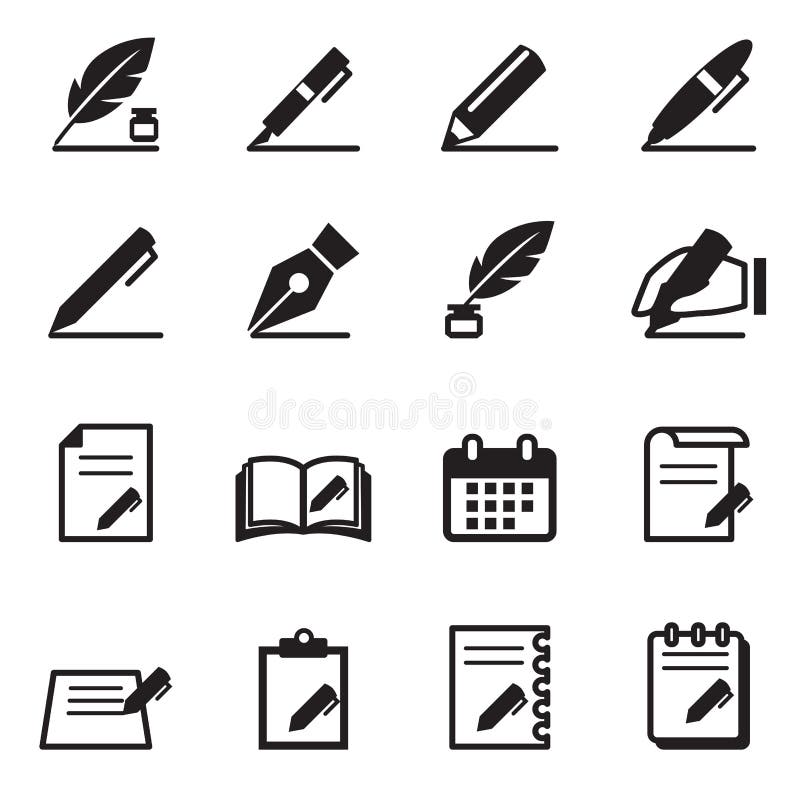Writing icons set Vector illustration stock illustration