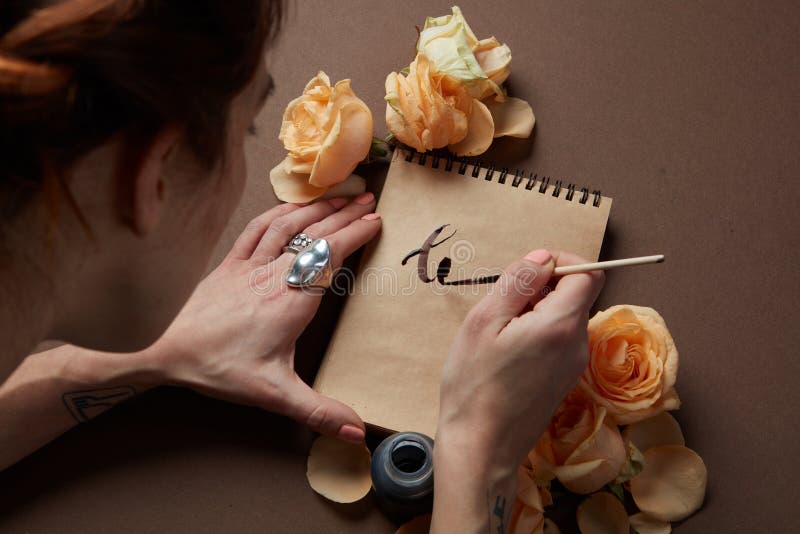 Writing a Love Letter with Roses Stock Image - Image of start, human ...