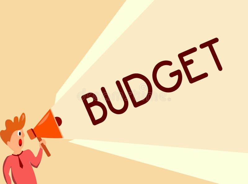 Writing note showing Budget. Business photo showcasing defined estimate of income and expenditure for set period of time stock illustration