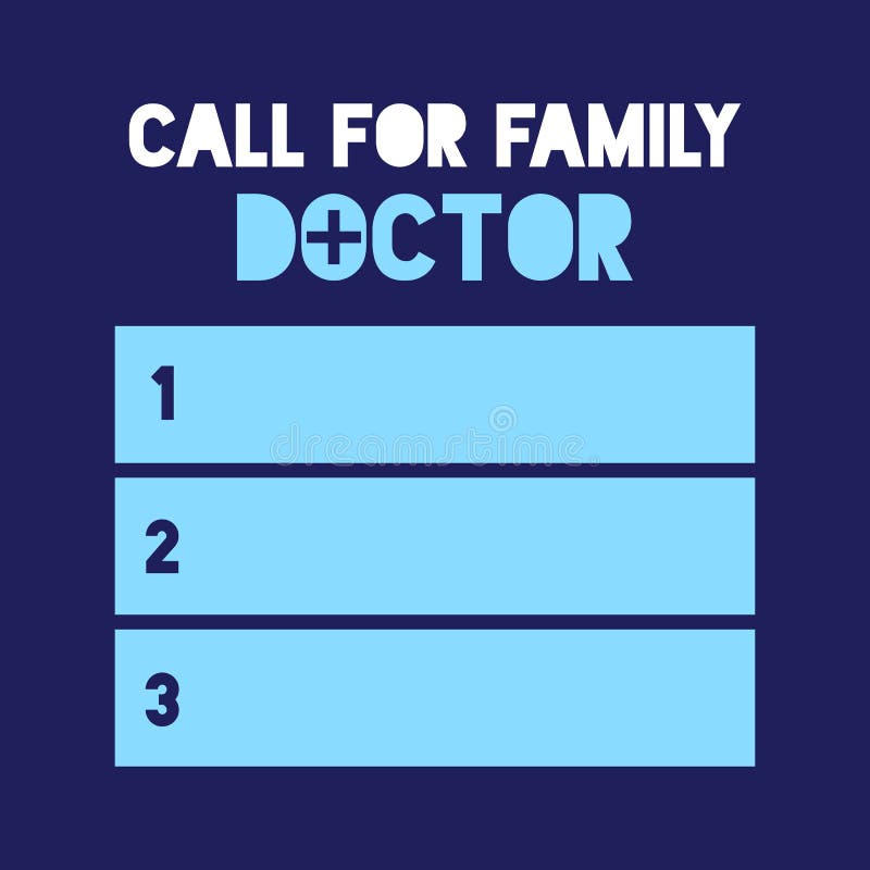 Writing note showing Call for family Doctor. Some list about Family Doctor. Note card, notice, and simple infographic design vector illustration