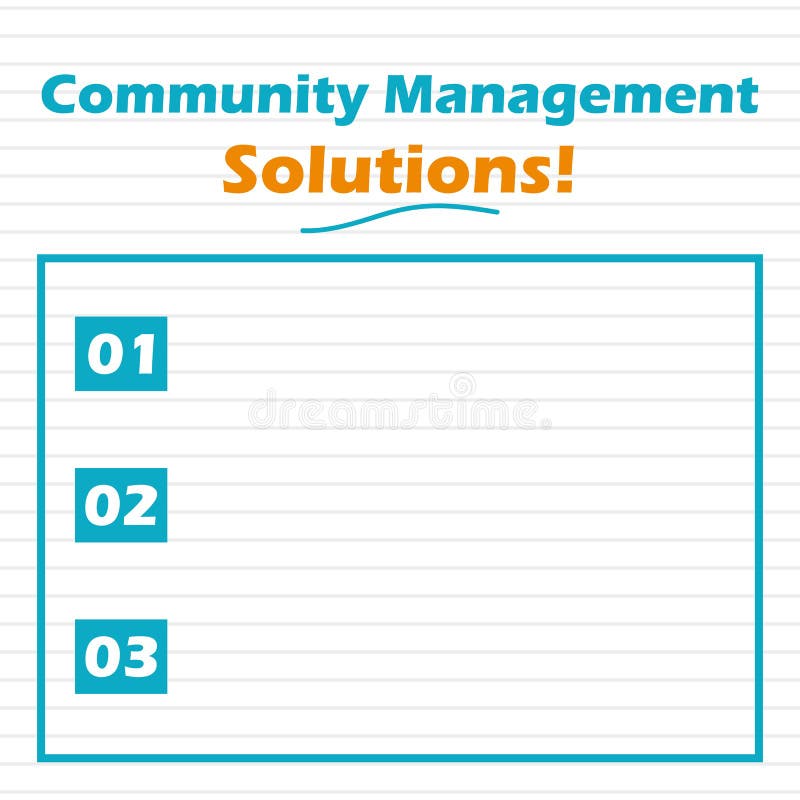 Writing note showing Community Management Solutions. Some list about Community Management Solutions. stock illustration