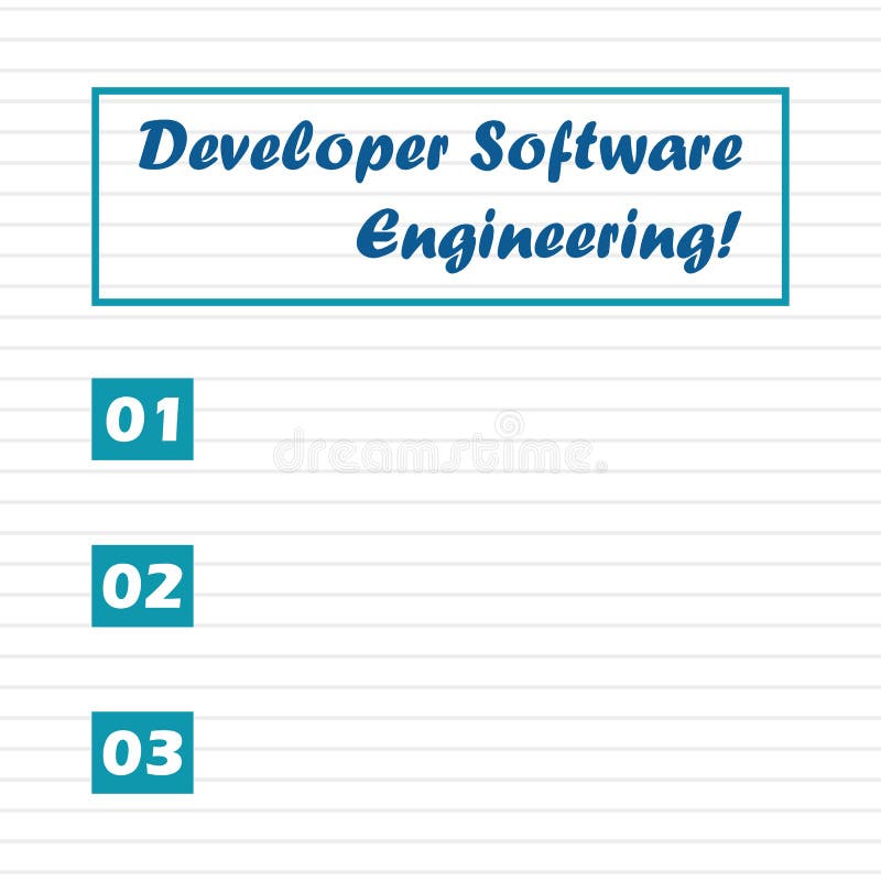 Writing note showing Developer Software Engineering. Some list about Developer Software Engineering. royalty free illustration