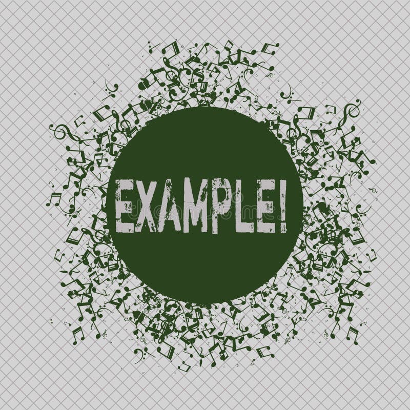 Writing note showing Example. Business photo showcasing Illustration Sample Model to follow Guide Explanation For. Business concept for Illustration Sample Model to follow Guide Explanation For instance Disarrayed Jumbled Musical Notes Icon with Colorful Circle.