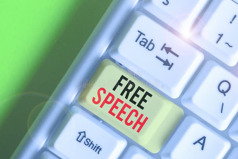 Writing note showing Free Speech. Business photo showcasing the right of showing to express their opinions publicly.