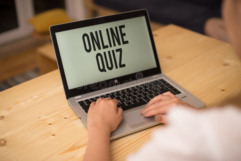 Writing note showing Online Quiz. Business photo showcasing game or a mind sport that are published on the Internet woman with