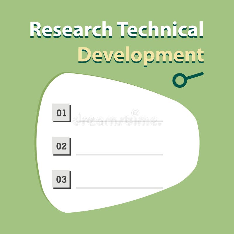 Writing note showing Research Technical Development. Some example or factor about Research Technical Development stock illustration