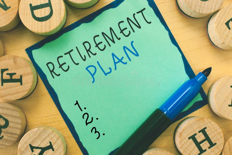 Writing note showing Retirement Plan. Business photo showcasing saving money in order to use it when you quit working