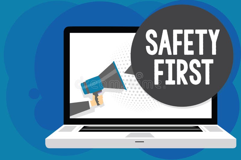Writing note showing Safety First. Business photo showcasing Avoid any unnecessary risk Live Safely Be Careful Pay attention Man h vector illustration