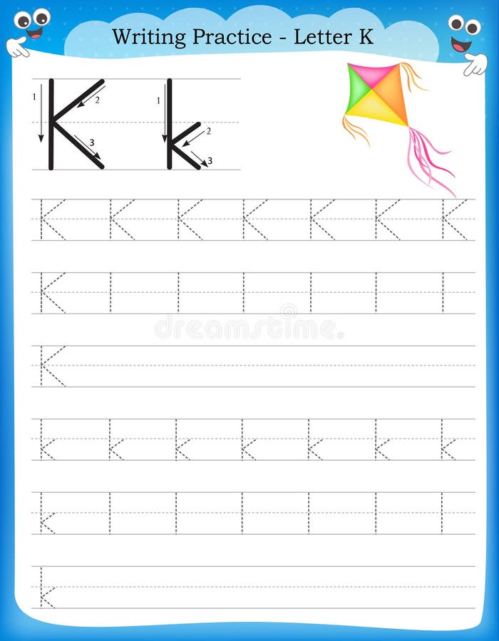 Precvičovanie písania písmena K vytlačiť hárok s clipart na predškolského / škôlky deti na zlepšenie základné písomné zručnosti.