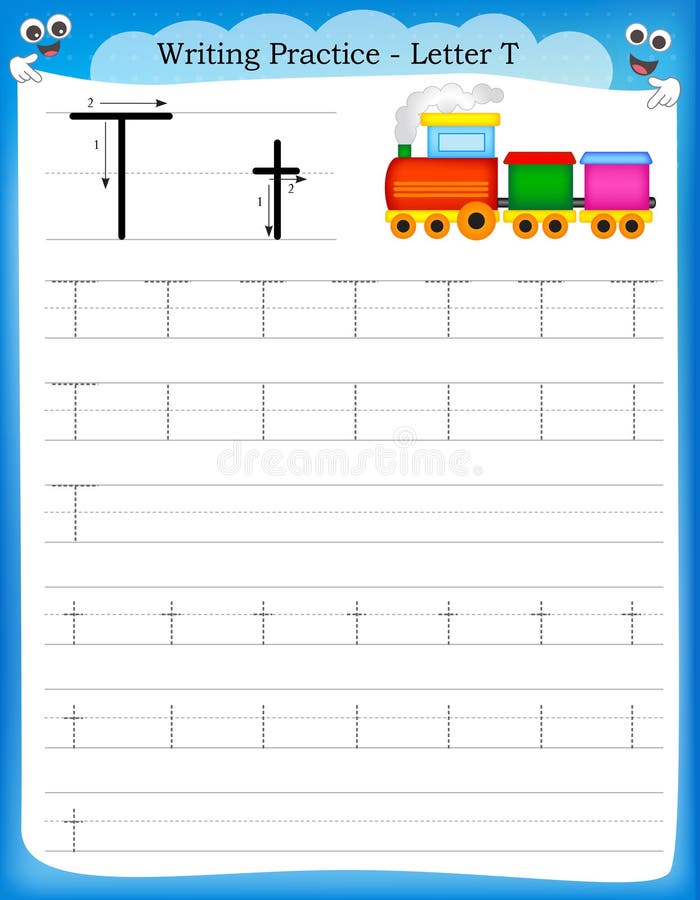 t worksheets letter preschool for letter stock Image Writing T of vector. dash practice