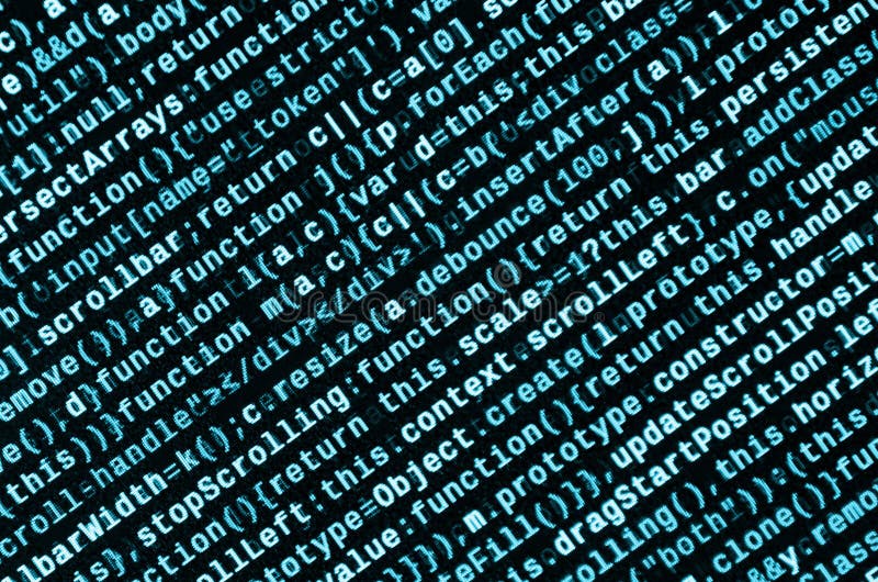 Writing programming code on laptop. Digital binary data on computer screen royalty free stock photography