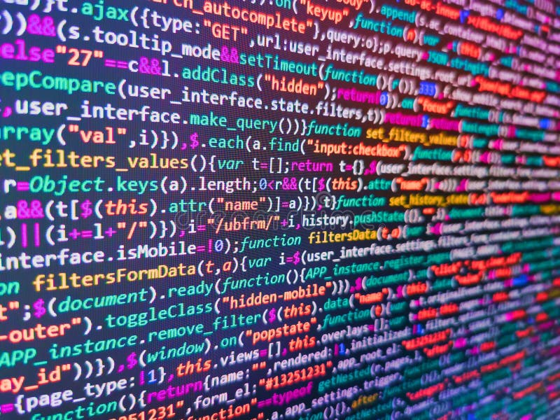 Writing programming code on laptop. Modern web network and internet telecommunication technology. Software developer programming stock images