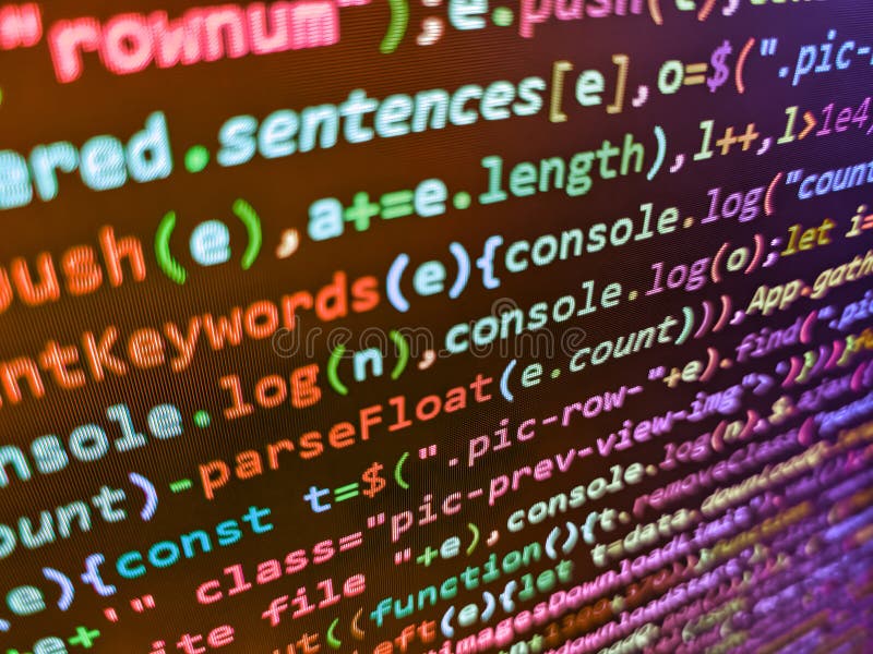 Writing programming code on laptop. Source abstract algorithm co. Screenshot with random parts of program code. Software abstract stock images