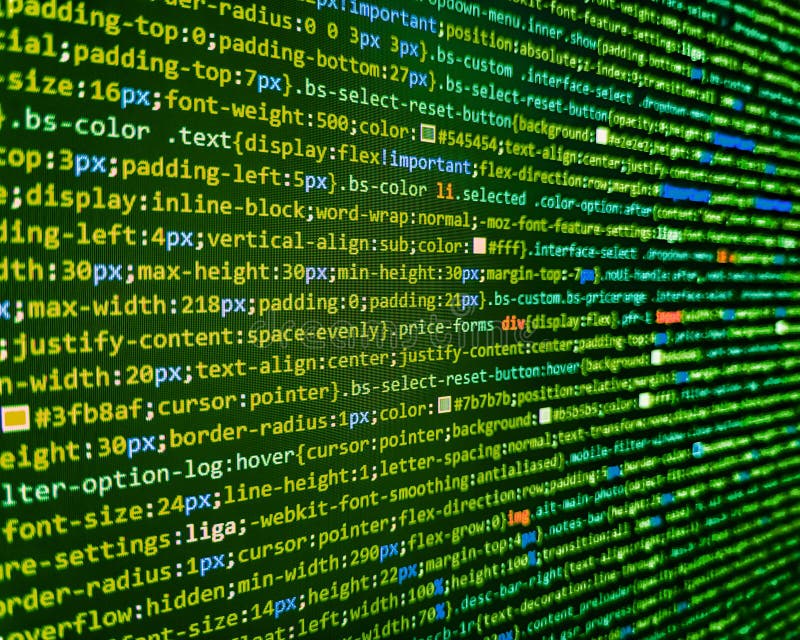 Writing programming functions on laptop. Abstract computer script source code. Application web source code on monitor. Abstract stock photography