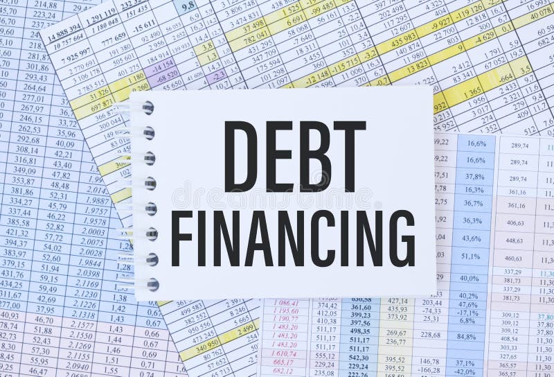 Writing text showing Debt financing. Calculator,pengrey background stock images