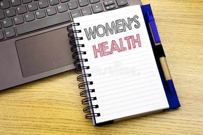 Writing text showing Women s Health. Business concept for Female Celebration written on notebook book on the wooden background in stock photos