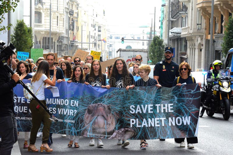 Photograph of the start of a climate protest march in Madrid as part of a global day of climate protests on September 20th 2019. Photograph of the start of a climate protest march in Madrid as part of a global day of climate protests on September 20th 2019