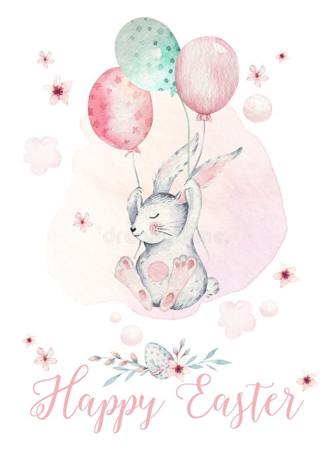 Wręcza patroszonej akwareli szczęśliwego Easter ustawiającego z królika projektem E ilustracji