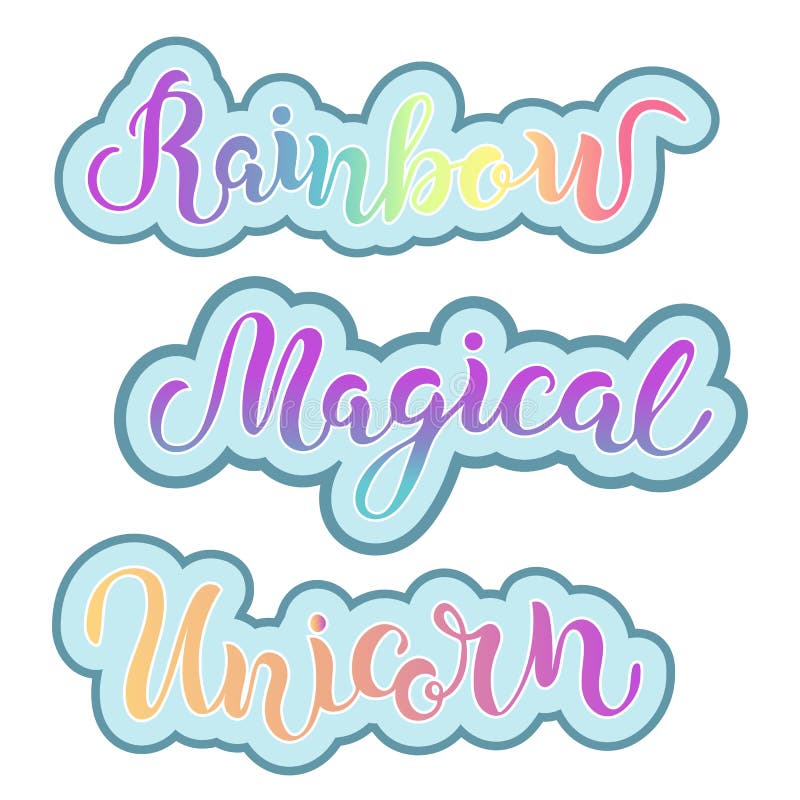 Wręcza patroszoną tęczę, Magiczną, jednorożec literowanie ilustracja wektor Wręcza patroszoną tęczę, Magiczną, jednorożec literowanie ilustracja wektor