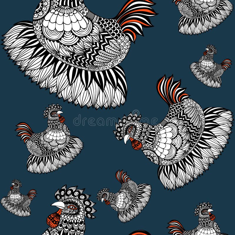 Wręcza patroszoną Zen sztukę kurczak w bezszwowym wzorze ilustracja wektor Wręcza patroszoną Zen sztukę kurczak w bezszwowym wzorze ilustracja wektor