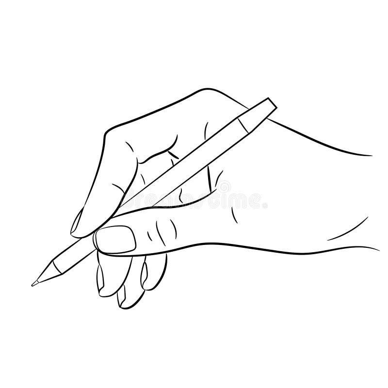 Wręcza trzymać pióro na bielu monochrom royalty ilustracja