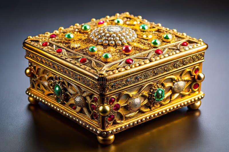 Wspaniałe złote pudełko na biżuterię Luksusowe Haven for Precious Treasures uchwycone w oszałamiającym szczegółach Wysokiej klasy ilustracja wektor