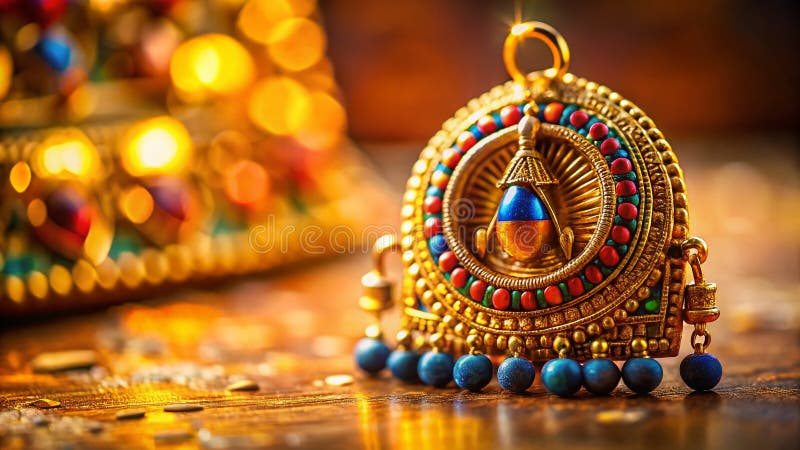 Wspaniały szczegół miniaturowych kolczyków golden egyptian, przechylne fotograficzne badanie starożytnej biżuterii ilustracji