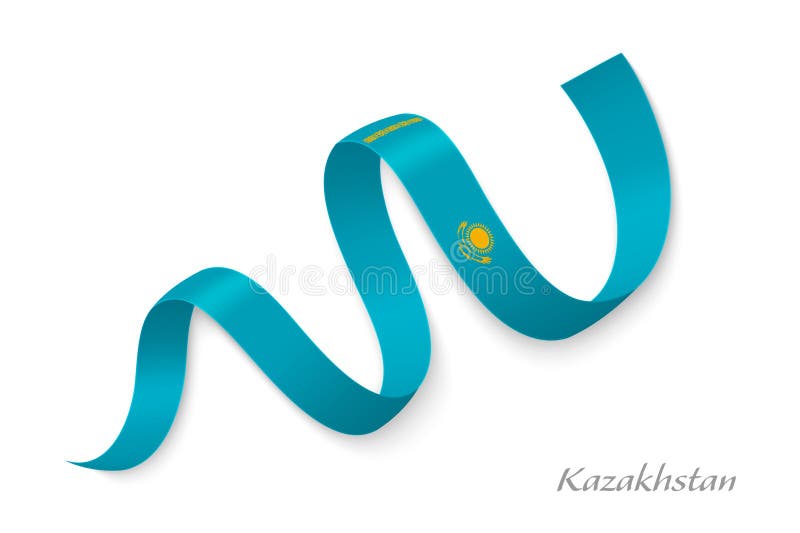 Wstęga flagi Kazachstanu machająca kolorami narodowymi royalty ilustracja