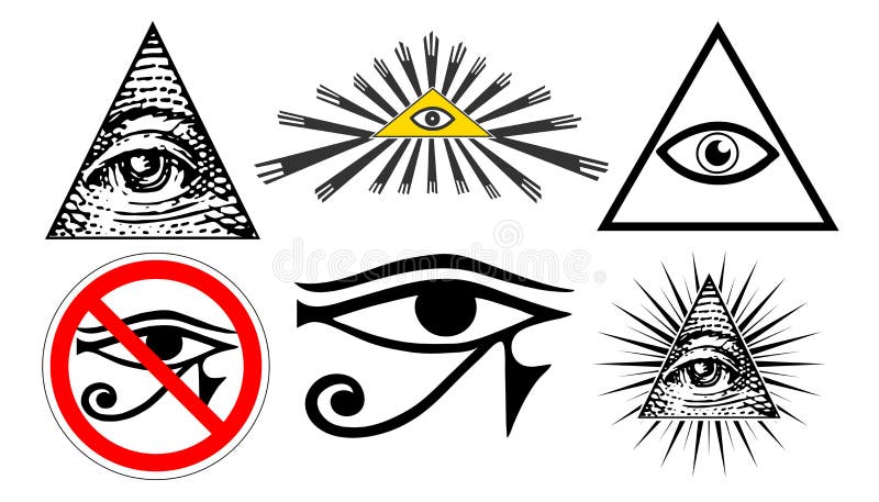 Wszystkie widzii oko skrzętność, illuminati porządek nowego świata, ustawia wektor ilustracji Wszystkie widzii oko skrzętność, illuminati porządek nowego świata, ustawia wektor ilustracji