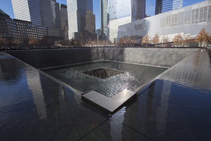 Waterfall Footprint of WTC, National September 11 Memorial, New York City, New York, USA. Waterfall Footprint of WTC, National September 11 Memorial, New York City, New York, USA