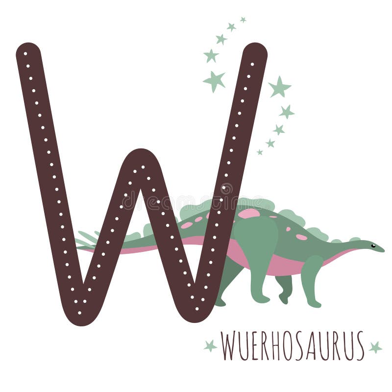 Wuerhosaurus. Letter V with reptile name. Hand drawn cute dinosaur. Educational prehistoric illustration. Dino alphabet. royalty free illustration.