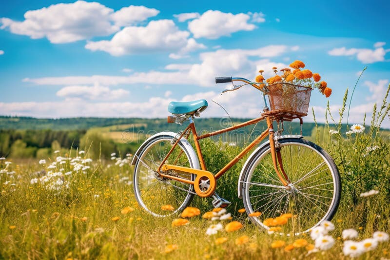 Wunderschöne Sommerlandschaft mit Radwegen.. ai generative x