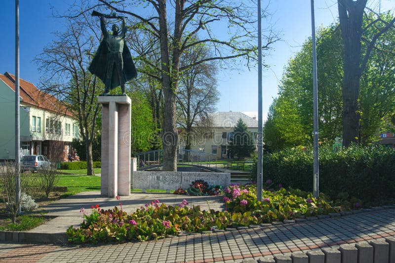 WW2 memorial statue in park in town of Ilava