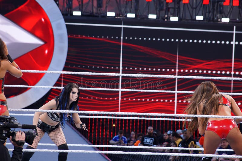 misundelse Flyselskaber Megalopolis WWE Diva Paige and Nikki Bella Collide in Ring during Tag Match Editorial  Photo - Image of match, hard: 57379606