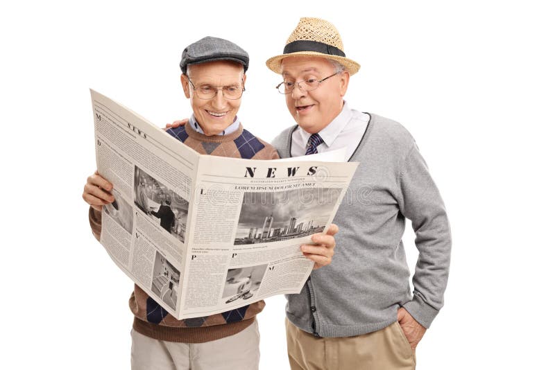 Wwo senior gentlemen reading a newspaper