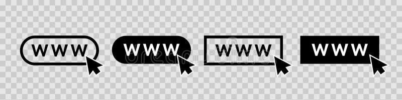 Www icon. www web icon. Website url. Internet site and click with cursor. Outline webpage button. Search logos isolated on