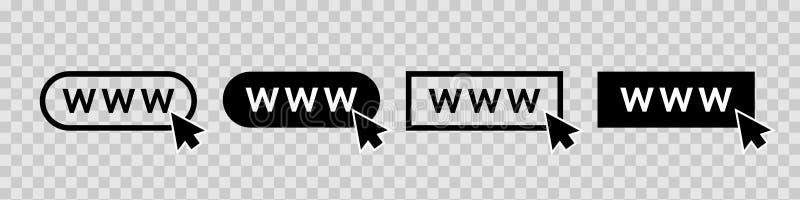 Www icon. www web icon. Website url. Internet site and click with cursor. Outline webpage button. Search logos isolated on stock illustration