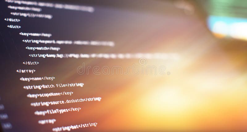 WWW software development. Mobile app developer. Innovative startup project. Website programming code stock images