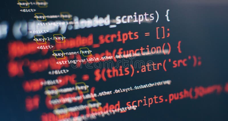 WWW software development. Mobile app developer. Innovative startup project. Website programming code stock photography