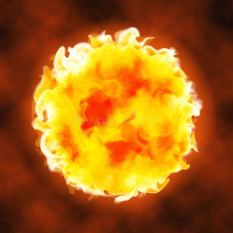 Illustration of a blasting fire ball with strong burning flame. Sunny hot sphere with licking flames. Illustration of a blasting fire ball with strong burning flame. Sunny hot sphere with licking flames.