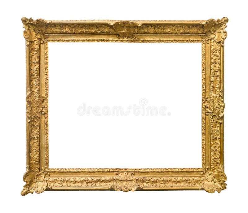 Vintage ornamental painting frame painted in gold color cutout on white background. Vintage ornamental painting frame painted in gold color cutout on white background